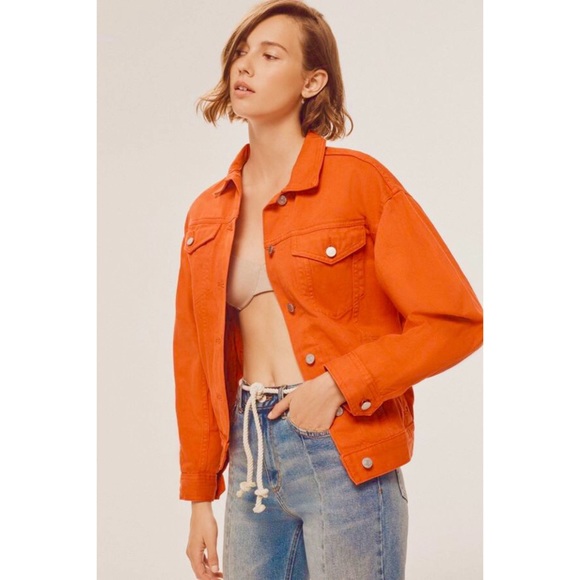 bright orange denim jacket